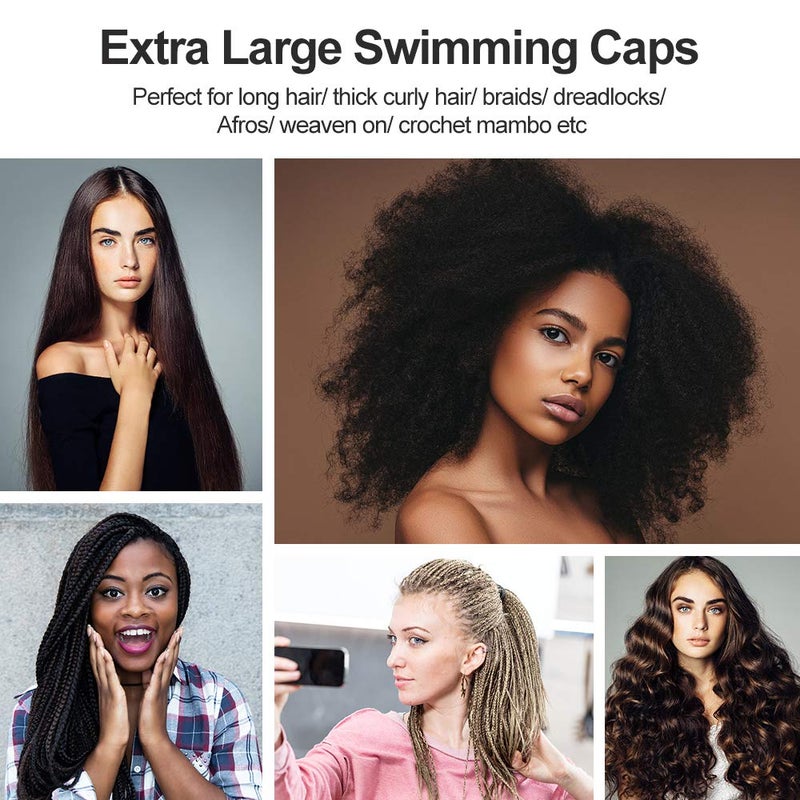 COPOZZ Extra Large Swim Cap, Designed for Long Hair Braids Dreadlocks Weaves Hair Extensions Curls & Afros, Silicone Bathing Cap Swimming Hat for Women Men - Image 3